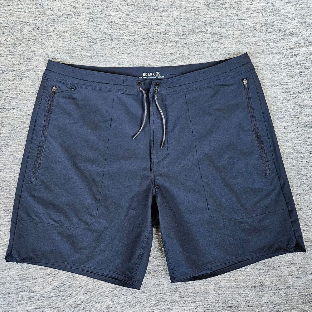 ROARK Men's Size 38 Blue Board Shorts Swim Trunks Zip Pockets Stretch Drawstring